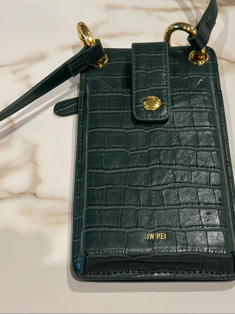 JW PEI Forest Green Croc-Embossed Phone Crossbody